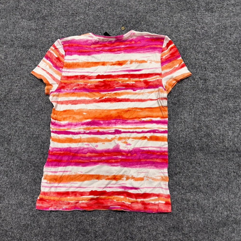 Lauren Ralph Lauren T-Shirt Womens Size L Pink Orange Watercolor Stripe Cotton